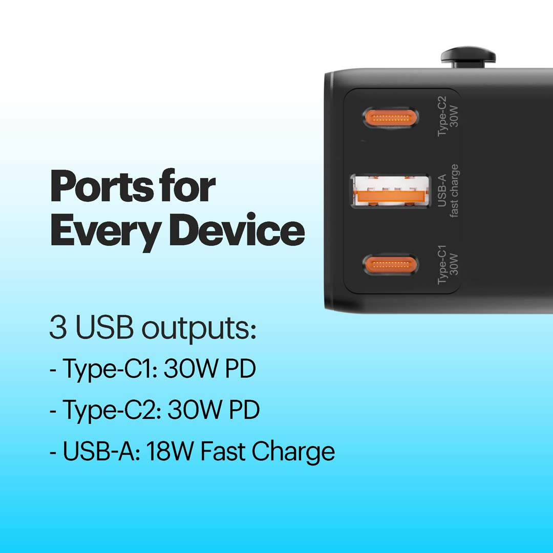 Jetset Plus Universal World Travel Adapter with PD 30W Type-C Port