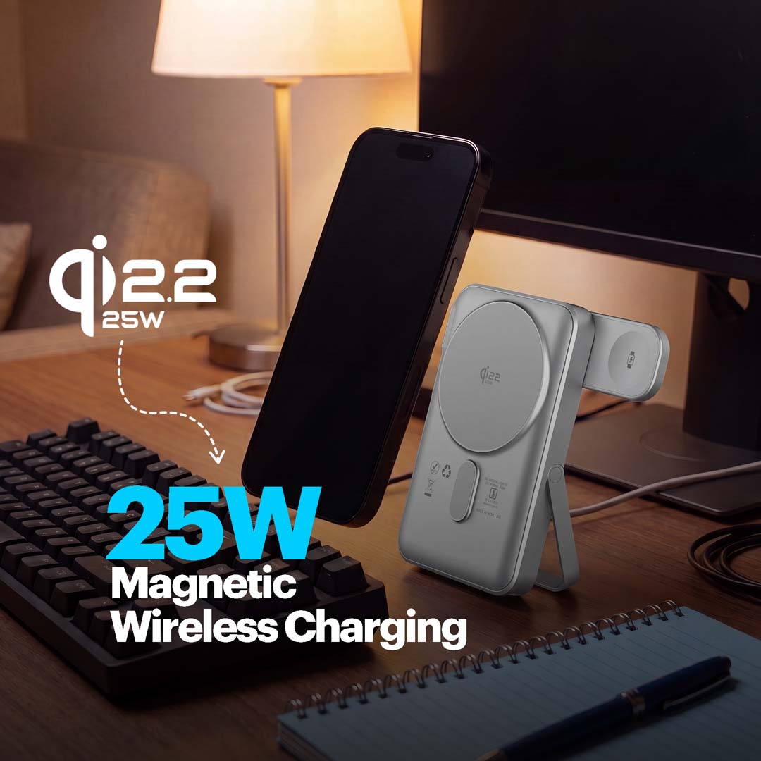 Omni Pro Qi2.2 Certified 25W MagSafe Powerbank with Built-in Apple Watch Charger