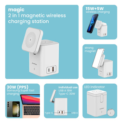 Magic 2 in 1 Magnetic Wireless Charging Station With Type C Ouput.