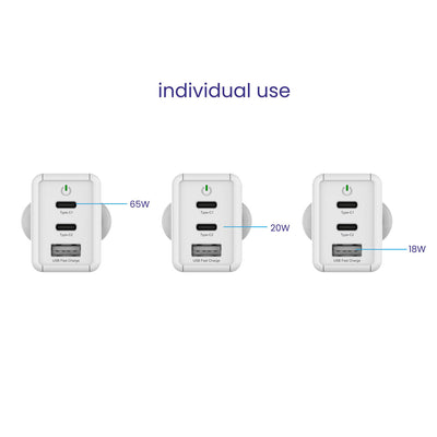 Nova PD65W Multi Port 2 Type C & 1 USB A GaN Charger