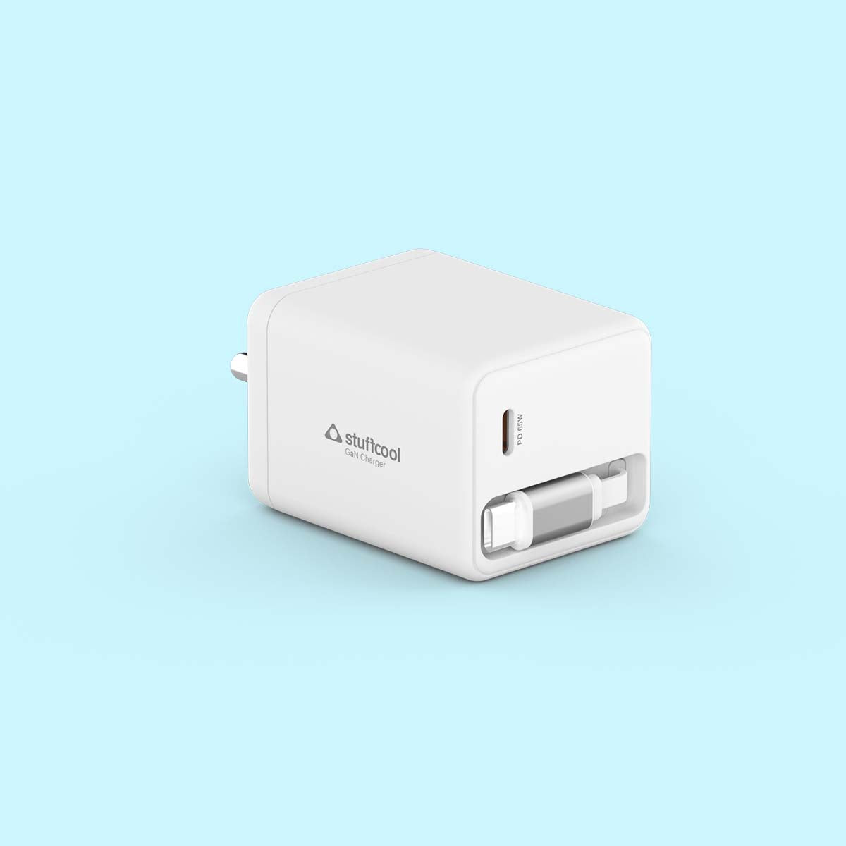 Zeno 65W GaN Wall Charger with USB-C Port & Built-in Retractable Type-C Cable
