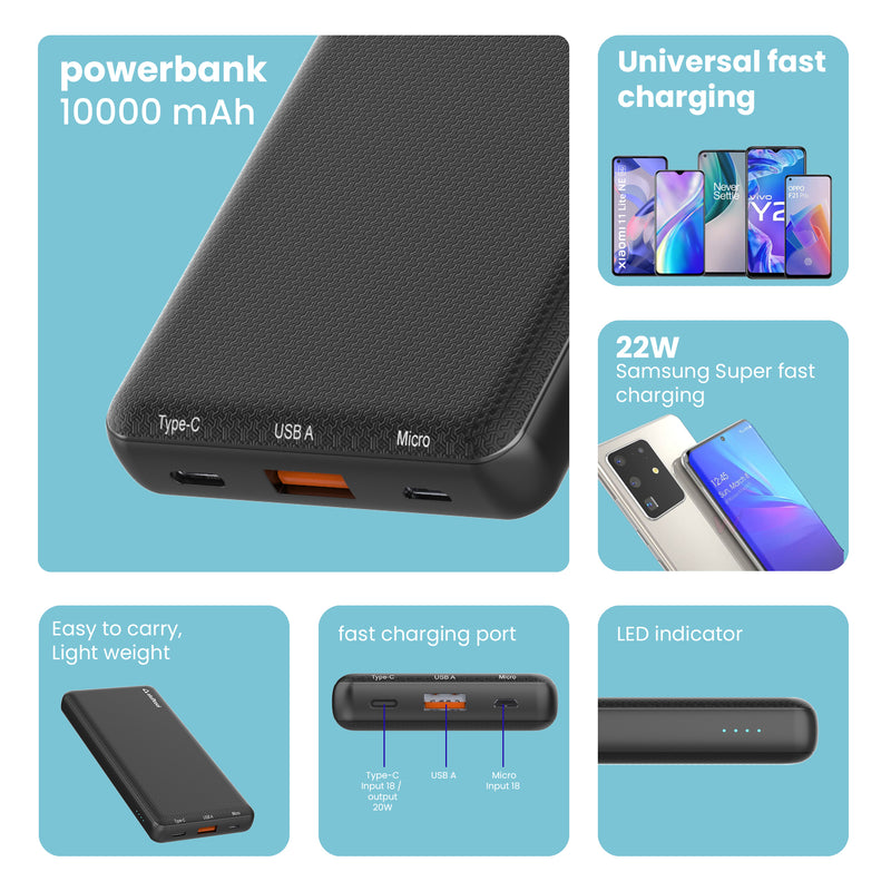 PB9027 10000mAh Powerbank Type-C PD 20W + USB A Fast Charger