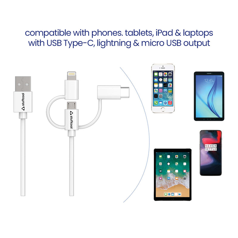 Tres 3-in-1 Lightning, Type C, Micro USB MFI Approved Cable